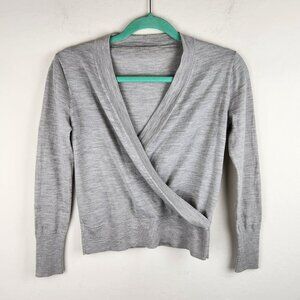 J. Crew Merino Wool Surplice Faux Wrap Sweater Heather Gray sz XS? flaw